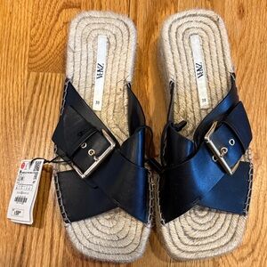 Zara Black Espadrille Slides with Buckle